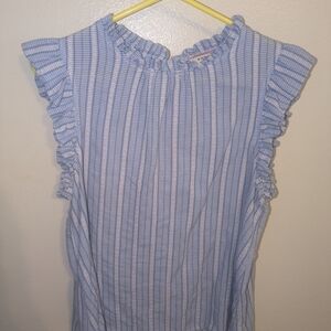 Andree By Unit Blue Striped Ruffle Sleeveless Top